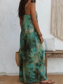 Women's Boho Coastal Style Poly-Blend Tie Dye Spaghetti Strap Loose Maxi Dress ZMZ2930E9YZH