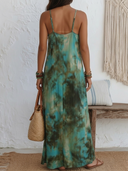 Women's Boho Coastal Style Poly-Blend Tie Dye Spaghetti Strap Loose Maxi Dress ZMZ2930E9YZH