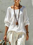 Women's Solid-Color Cotton Crew-Neck Long-Sleeve T-Shirt ZMZ0490F8XT