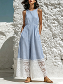 Women's Casual Striped Lace Sleeveless Jumpsuit ZMZ0401F9XT