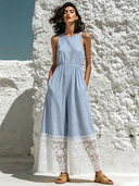Women's Casual Striped Lace Sleeveless Jumpsuit ZMZ0401F9XT