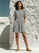 Women's Casual Striped Print Crew Neck Short-Sleeved Jumpsuit ZMZ0422F3XT