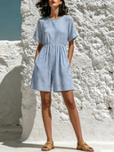 Women's Casual Striped Print Crew Neck Short-Sleeved Jumpsuit ZMZ0422F3XT