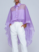 Women's Solid Color Organza Collar Loose-fitting Shirt ZMZ0420F5XT