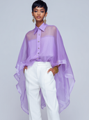 Women's Solid Color Organza Collar Loose-fitting Shirt ZMZ0420F5XT