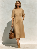 Women's Casual Solid-Color Cotton Short-Sleeve Midi Dress ZMZ0491F3XT