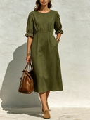 Women's Casual Solid-Color Cotton Short-Sleeve Midi Dress ZMZ0491F3XT