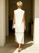 Women's Modern-Style Ivory White Asymmetrical Layered Waterfall-Hem Midi Dress ZMZ0455F7SWL