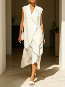 Women's Modern-Style Ivory White Asymmetrical Layered Waterfall-Hem Midi Dress ZMZ0455F7SWL