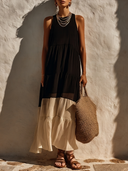 Women's Resort  Style Crinkle Chiffon Color Block Sleeveless Tiered Maxi Dress ZMZ0542F2YZH