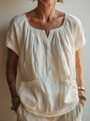 Women's Casual Vintage Cotton-Linen Crew Neck Short-Sleeve T-Shirt ZMZ0531F8ZYY