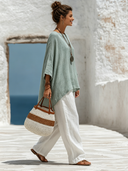 Women's Cotton Linen Round Neck Long-sleeved Asymmetrical Long-sleeved Shirt ZMZ0437F7XT