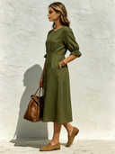 Women's Casual Solid-Color Cotton Short-Sleeve Midi Dress ZMZ0491F3XT