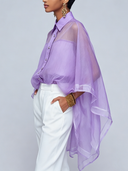 Women's Solid Color Organza Collar Loose-fitting Shirt ZMZ0420F5XT
