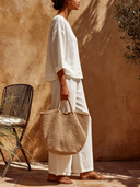 Women's Solid-Color Casual Cotton-Linen Loose Trouser Two-Piece Set ZMZ0471F4XT