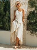 Women's Stylish Cotton Camisole And Asymmetric Hem Skirt Set ZMZ0504F1SWL