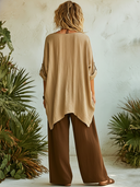 Women's Bohemian Crinkled Cotton-Linen Oversized Top & Wide-Leg Palazzo Pants Set ZMZ0590F0SWL