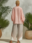 Women's Bohemian Crinkled V Neck Top & Colorblock Wide-Leg Palazzo Pants Set ZMZ0592F4SWL