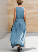 Women's Minimalist Premium Tencel Denim Sleeveless V-Neck Maxi Dress ZMZ2195E8ZYY