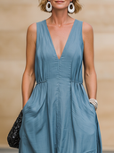 Women's Minimalist Premium Tencel Denim Sleeveless V-Neck Maxi Dress ZMZ2195E8ZYY