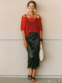 Women's Minimalist Premium Knit Crew-neck Short-sleeve T-shirt And Black Satin Camisole Dress Set ZMZ0346F6ZYY