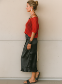 Women's Minimalist Premium Knit Crew-neck Short-sleeve T-shirt And Black Satin Camisole Dress Set ZMZ0346F6ZYY