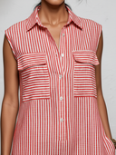 Women's Minimalist Premium Vertical-Stripe Tencel-Linen Sleeveless Shirt-Collar Loose Maxi Dress ZMZ0546F4ZYY