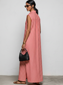 Women's Minimalist Premium Vertical-Stripe Tencel-Linen Sleeveless Shirt-Collar Loose Maxi Dress ZMZ0546F4ZYY