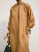 Women's Premium Minimalist Cotton Crew-Neck With Three-Quarter Sleeves And Loose Fit Midi Dress ZMZ0547F8ZYY
