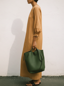 Women's Premium Minimalist Cotton Crew-Neck With Three-Quarter Sleeves And Loose Fit Midi Dress ZMZ0547F8ZYY