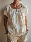 Women's Casual Vintage Cotton-Linen Crew Neck Short-Sleeve T-Shirt ZMZ0531F8ZYY