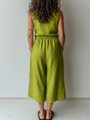 Women's Casual Vintage Cotton-Linen V-Neck Sleeveless Multi-Pocket Jumpsuit ZMZ0540F5ZYY