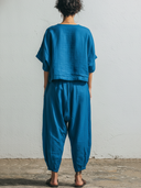 Women's Casual Minimalist Cotton-Linen V-Neck Button-Front Short-Sleeve Top And Lantern Pants Set ZMZ0553F9ZYY