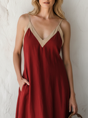 Women's Casual Resort-Style V-Neck, Spaghetti Straps, And Cotton-Linen Panel Design Loose Maxi Dress ZMZ0586F2ZYY