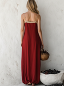 Women's Casual Resort-Style V-Neck, Spaghetti Straps, And Cotton-Linen Panel Design Loose Maxi Dress ZMZ0586F2ZYY