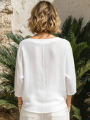 Women's Classic "Old Money" Style Skin-Friendly Cotton-Linen Three-Quarter Sleeve Top ZMZ0516F3SWL