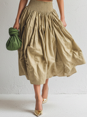 Women's Casual Minimalist Cotton Crew-Neck Lantern-Sleeve Top And Skirt Set ZMZ0532F4ZYY