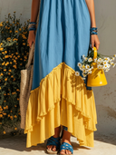 Women's Casual Resort-Style V-Neck, Spaghetti Straps, And Cotton-Linen Panel Design  Loose Maxi Dress ZMZ0566F6ZYY