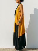 Women's Ethnic Resort Style Crinkle Linen-Blend Color Block Sleeveless Pocket Midi Dress ZMZ0562F6YZH
