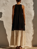 Women's Resort  Style Crinkle Chiffon Color Block Sleeveless Tiered Maxi Dress ZMZ0542F2YZH