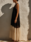 Women's Resort  Style Crinkle Chiffon Color Block Sleeveless Tiered Maxi Dress ZMZ0542F2YZH