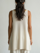 Women's Lounge Casual Style Textured Knit Color Striped V-neck Sleeveless Tunic Top ZMZ0456F9YZH
