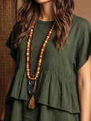 Women's Boho Retro Style Tiered Ruffle Short Sleeve Top & Layered Wide Leg Pants Set ZMZ0502F7YZH
