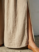 Women's Natural Minimal Style Linen-Blend Adjustable Strap Gathered Side Slit Maxi Dress ZMZ0546F5YZH