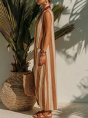 Women's Coastal Style Linen-Blend Vertical Stripe Sleeveless V-Neck Pocket Maxi Dress ZMZ0584F1YZH