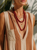 Women's Coastal Style Linen-Blend Vertical Stripe Sleeveless V-Neck Pocket Maxi Dress ZMZ0584F1YZH