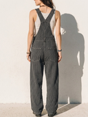 Women's Vintage Retro Style Linen-Blend Vertical Stripe Loose Wide Leg Overall Jumpsuit ZMZ0571F9YZH