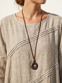 Women's Natural Casual Style Linen Diagonal Stitch Tiered Three-Quarter Sleeve Maxi Dress ZMZ0514F5YZH