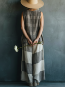 Women's Wabi-Sabi Style Rayon Print Sleeveless Tunic Top & Patchwork Wide Leg Pants Set ZMZ0597F4YZH
