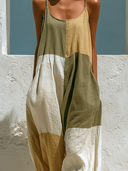 Women's Color-blocked Cotton And Linen Jumpsuit ZMZ0832F9XT